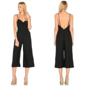 Avec Les Filles Black Wide Leg Culotte Jumpsuit V-Neck Open Back Size 0